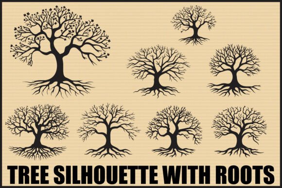 Black Tree Roots Silhouette Clipart Set: Graphics & Illustrations for Editorial Depth