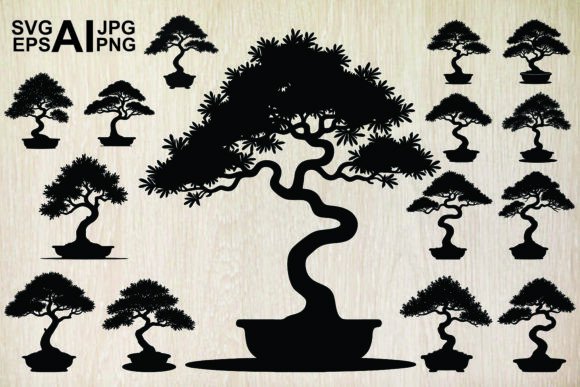 Bonsai Tree Silhouette: Clean Graphics & Illustrations for Editorial Design
