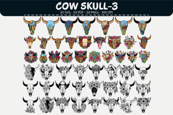 Cow Skull Vector Set – 50 Designs