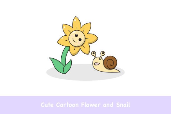 Cute Cartoon Flower and Snail Graphics & Illustrations