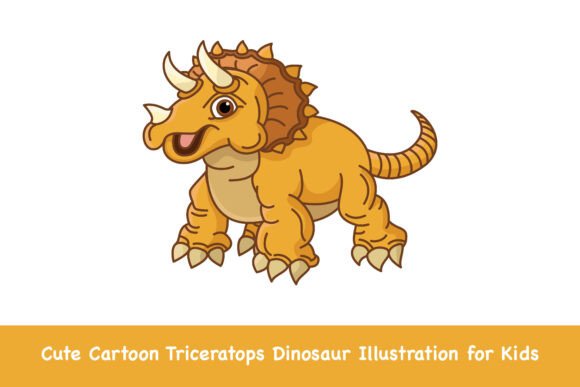 Cute Cartoon Triceratops Dinosaur Graphics & Illustrations