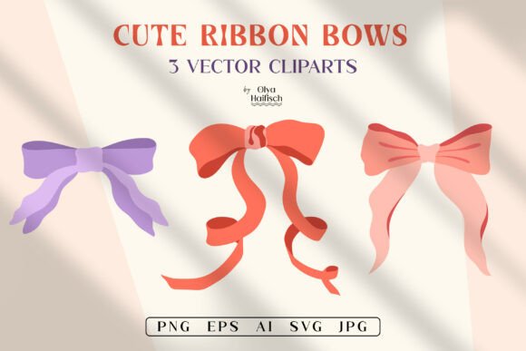 Cute Girly Ribbon Bows Vector Clipart: Graphics & Illustrations