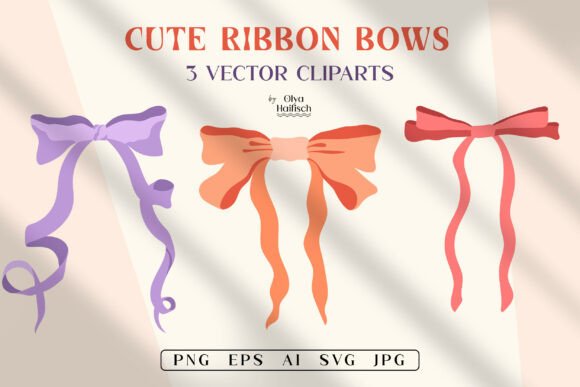 Cute Ribbon Bows Vector Clipart Set: Graphics & Illustrations