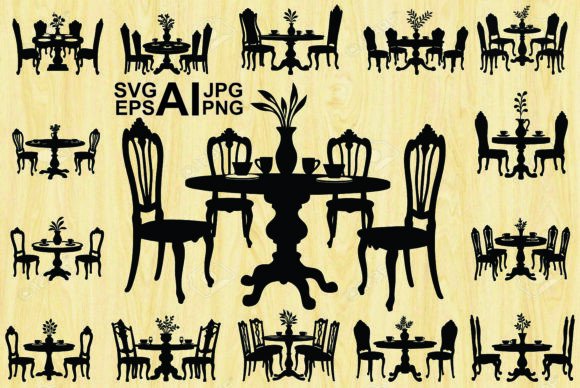 Dining Set Silhouette Vector: Clean Graphics & Illustrations for Editorial Use
