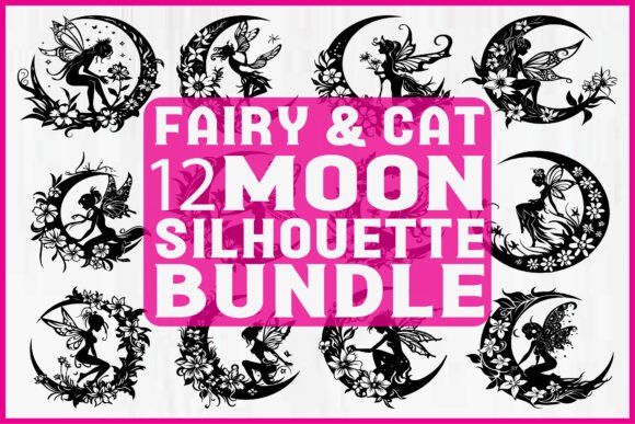 Fairy Cat Moon Silhouette Bundle: Graphics & Illustrations for Whimsical Branding