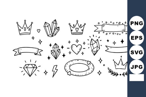 Hand-drawn Crowns Crystals Hearts Diamon Graphics