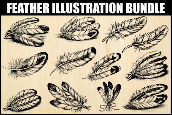 Hand-Drawn Feather Clipart Bundle