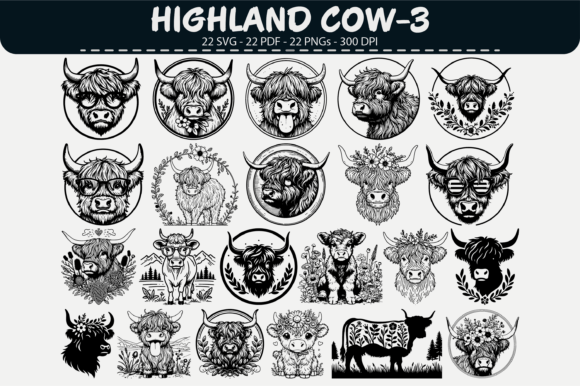 Highland Cow Vector Bundle – 22 Designs
