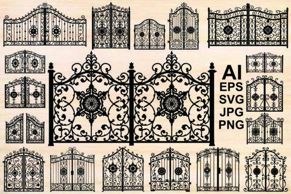 Ornate Iron Gate Silhouette Vector Bundle: Graphics & Illustrations