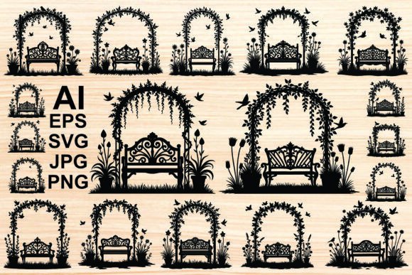 Park Bench Silhouette Vector Set: Graphics & Illustrations