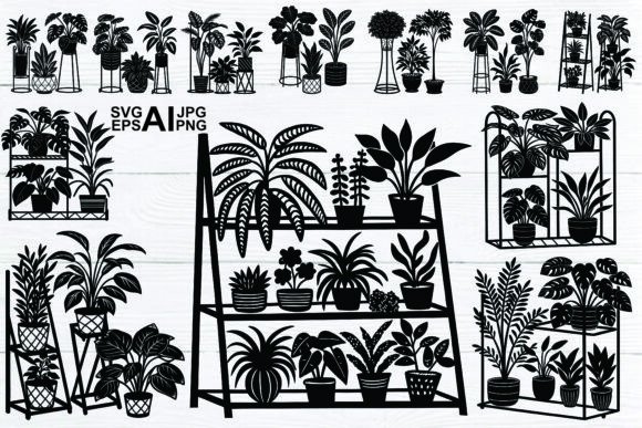 Plants Pot Silhouette Black Vector Set: Graphics & Illustrations