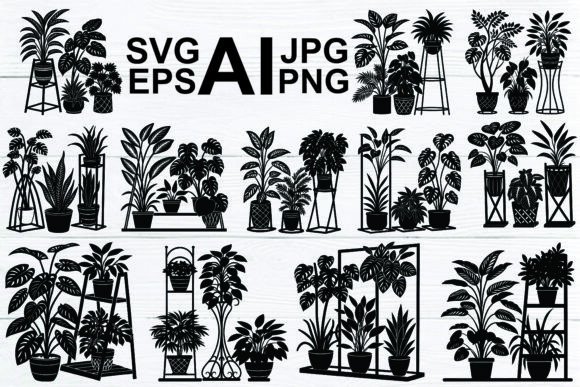 Potted Plants Silhouette Bundles: Graphics & Illustrations