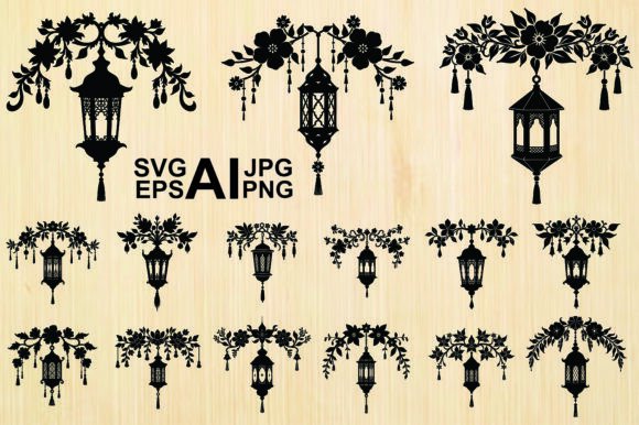 Silhouette Hanging Lantern Vector Bundle: Graphics & Illustrations