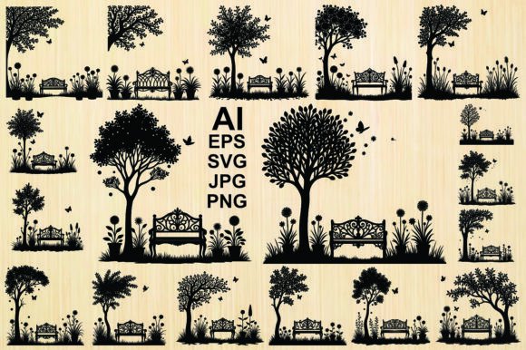 Silhouette of a Park Bench Bundle: Graphics & Illustrations