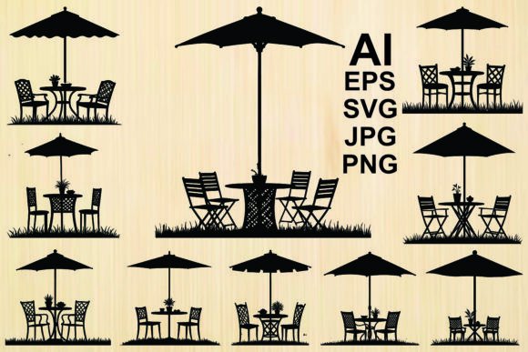 Silhouette Table and Umbrella Vector: Graphics & Illustrations for Handmade Outdoor Brands
