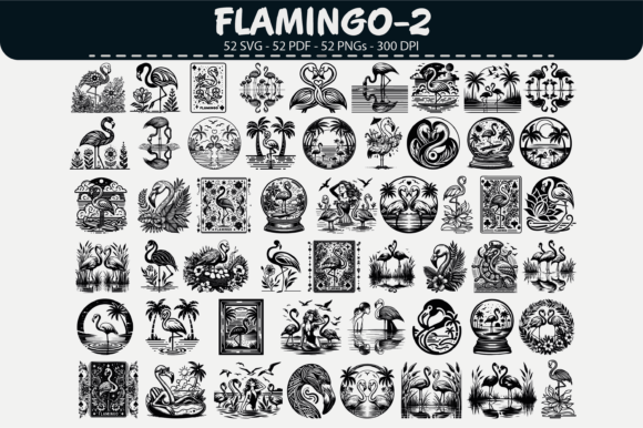 Tropical Flamingo Bundle – 52 Graphics & Illustrations