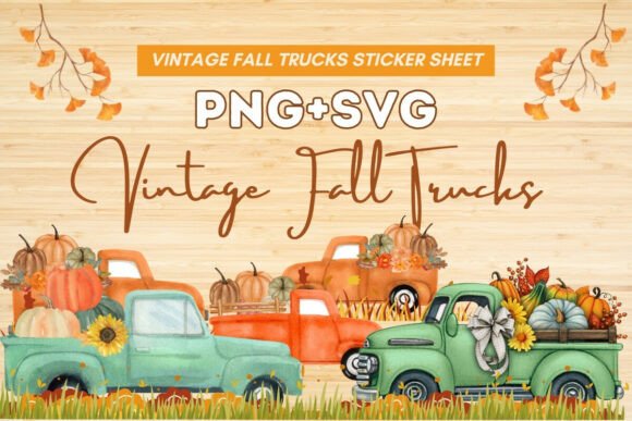 Vintage Fall Truck Clipart Bundle 4 PN
