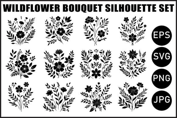 Vintage Wildflower Bouquet Vector Set